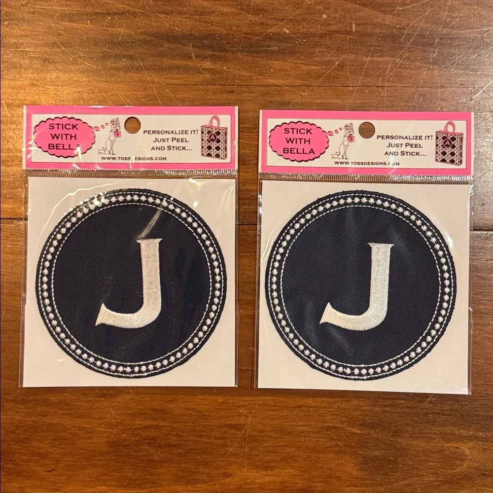 NIP TOSS Designs Peel & Stick Embroidered J Initial Patch Bella Set 2 Blue White